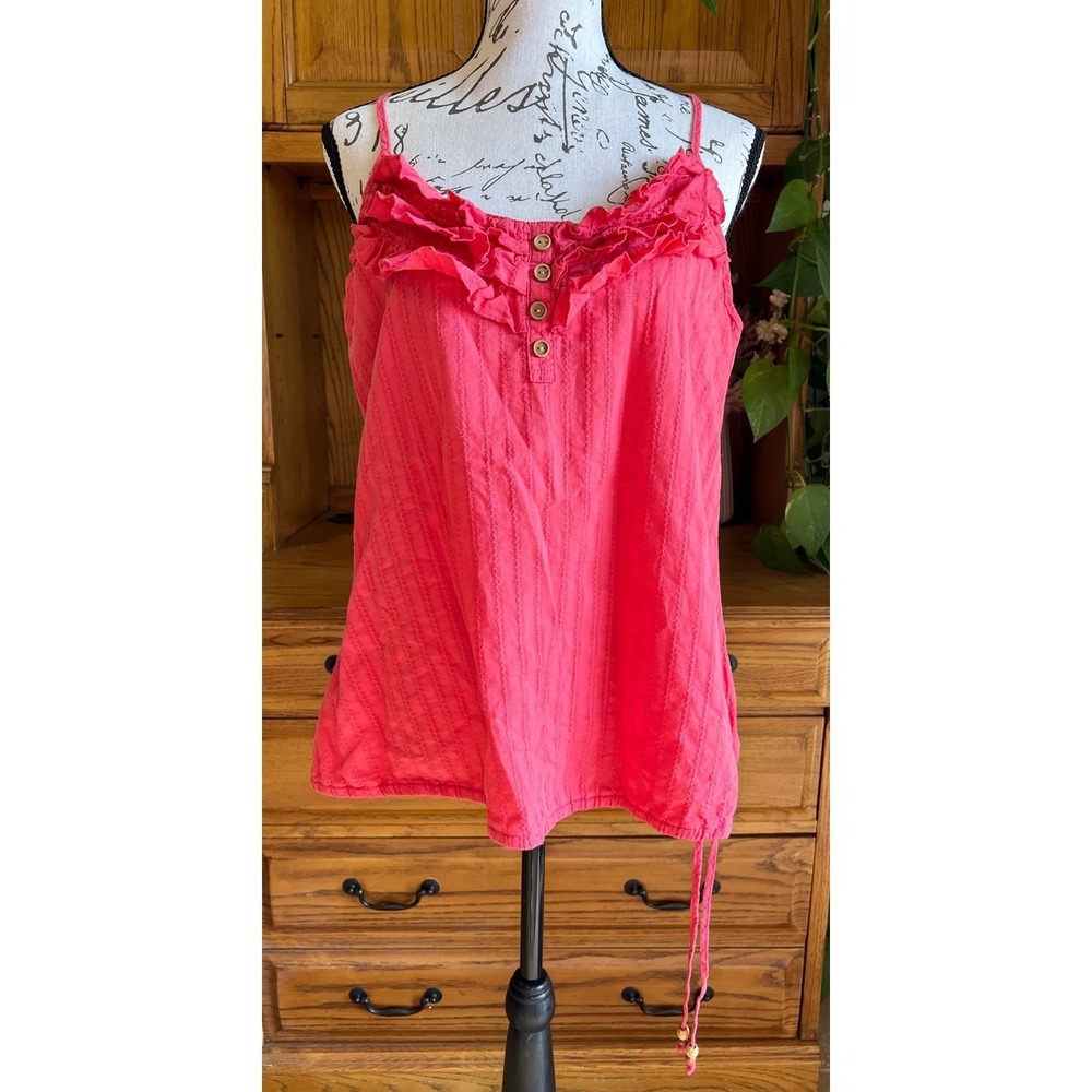 LEI Vintage Y2K Pink Ruffle Camisole Top Beaded Drawstring Bubble Hem Womens XL